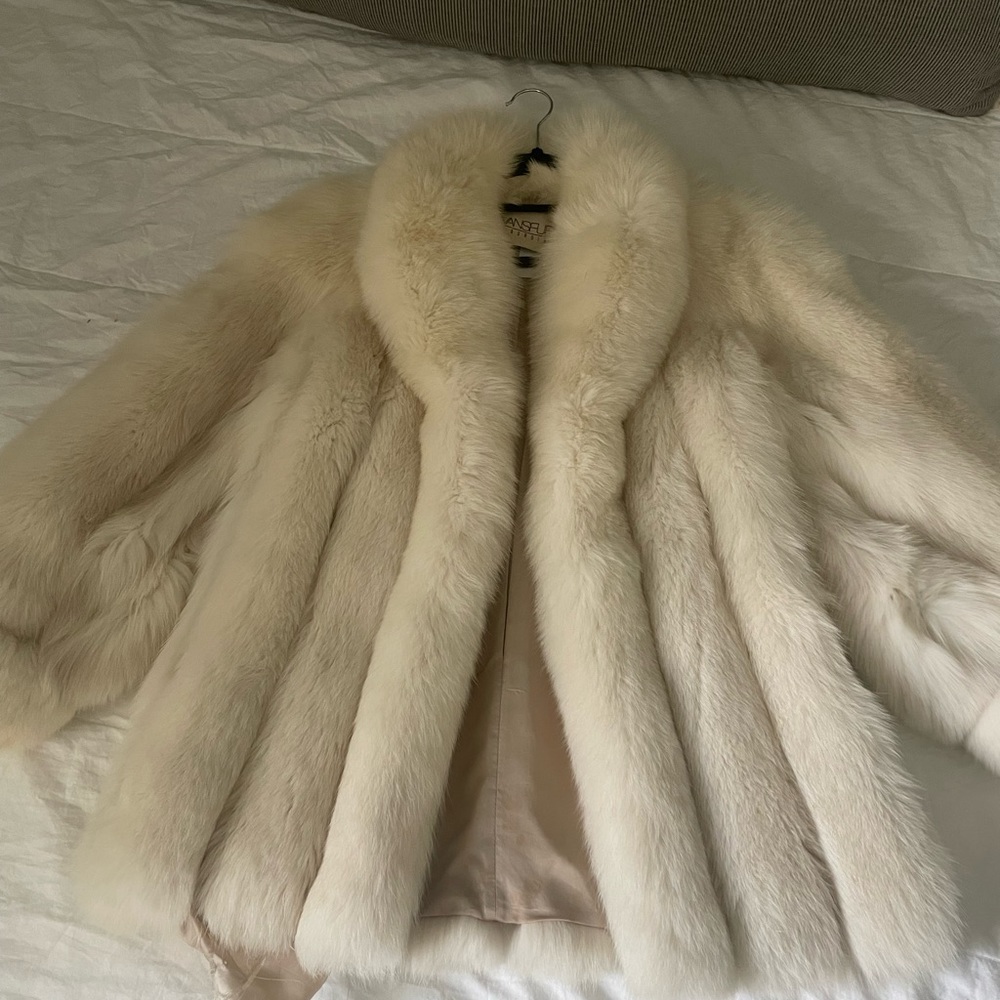 Preowned White fox fur coat